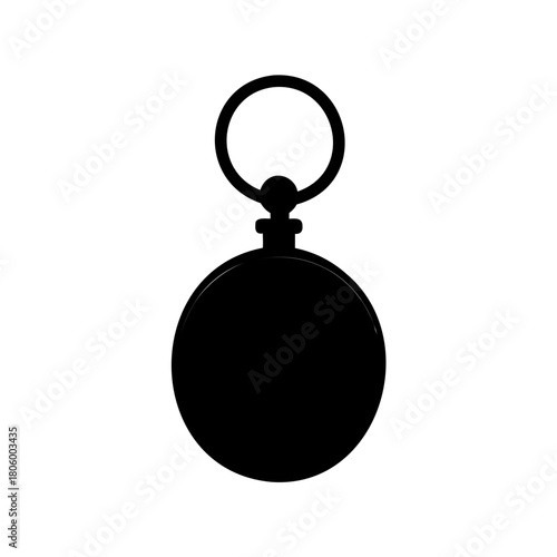 Antique Round Pocket Watch Silhouette in Black and White for Illustration