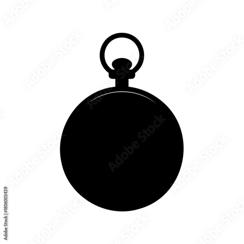 Simple black silhouette illustration of an antique vintage pocket watch design