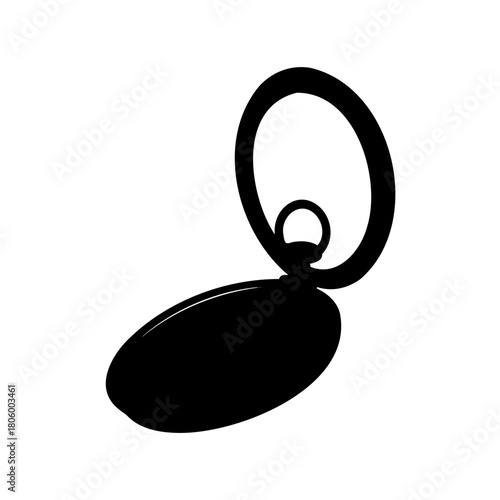 Silhouette of an oldfashioned pocket watch with ring, isolated on white