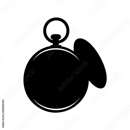 Silhouette of an antique pocket watch with a open hinged cover