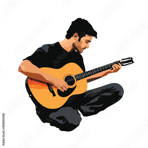 Man Playing Acoustic Guitar Vector Illustration.