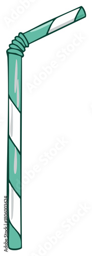 Bright turquoise and white striped flexible drinking straw