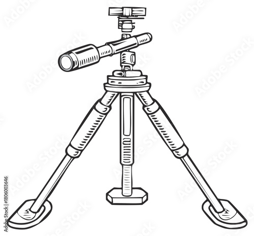 Sketch of a spotting scope mounted on a tripod used for surveillance or observation