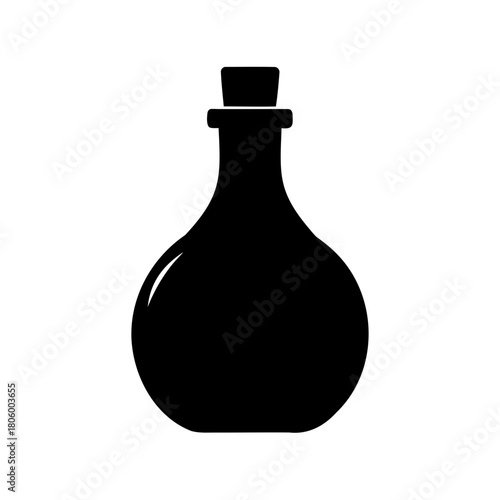 Black silhouette of a potion bottle with cork isolated on white