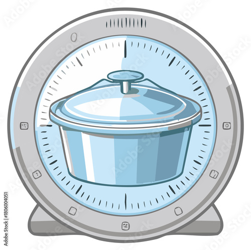 Cooking Pot Inside Kitchen Timer Icon Representing Food Preparation and Meal Timing Illustration