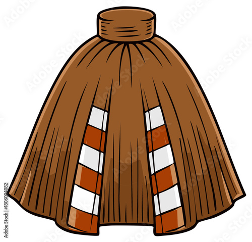 Hula Dance Inspired Brown Pleated Skirt Cultural Attire Vector Illustration