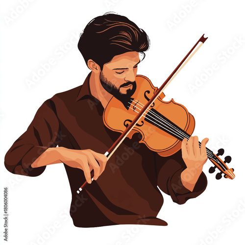 Man playing violin with intense focus and passion.