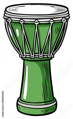 Cartoon Green Djembe Drum Illustration for World Music Rhythm and Percussion Instrument