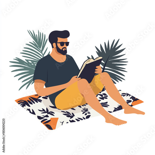Man Reading a Book Outdoors in Leisure Time.