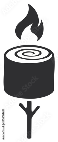 Burning Log on Stand Silhouette Illustration Firewood Vector Illustration Minimalist Campfire Icon