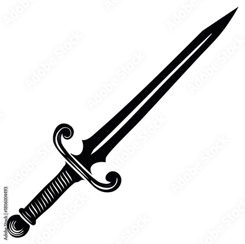 Black ornamental sword silhouette with ornate hilt and sharp blade