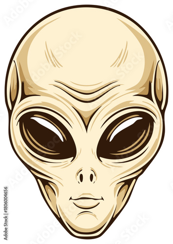 Eerie Extraterrestrial Creature with Oversized Eyes and a Smooth Head Shape Close-Up Face Design