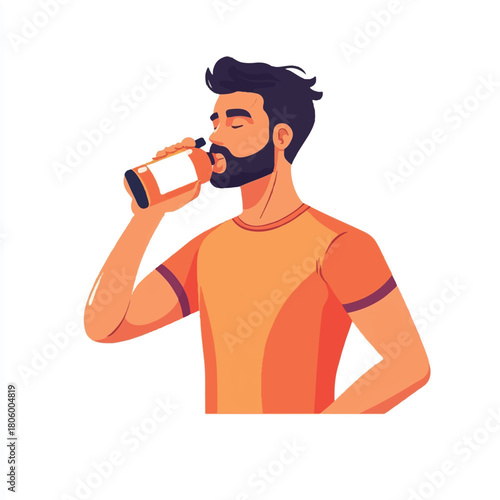 Man with beard drinking from bottle.