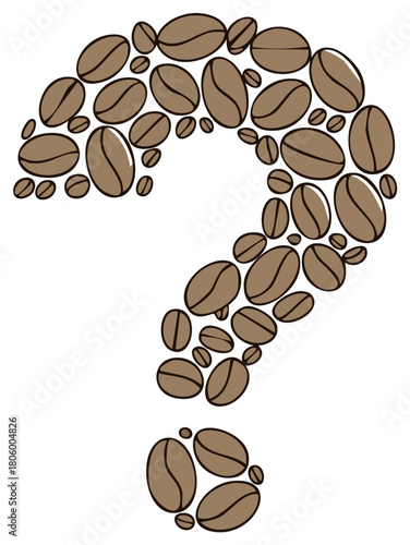 Question mark symbol composed of coffee beans on a white background