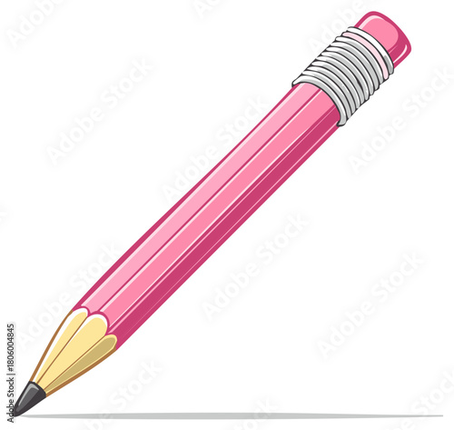Vibrant pink pencil with sharp lead and eraser for writing and drawing