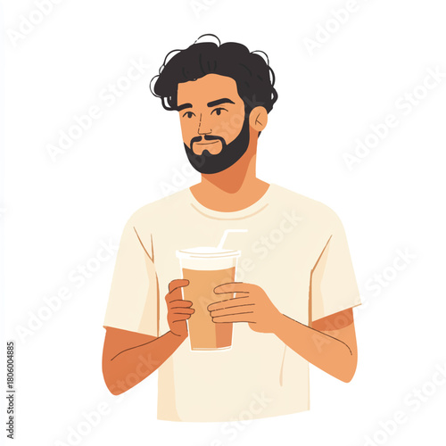 Man with beard holding a coffee cup.