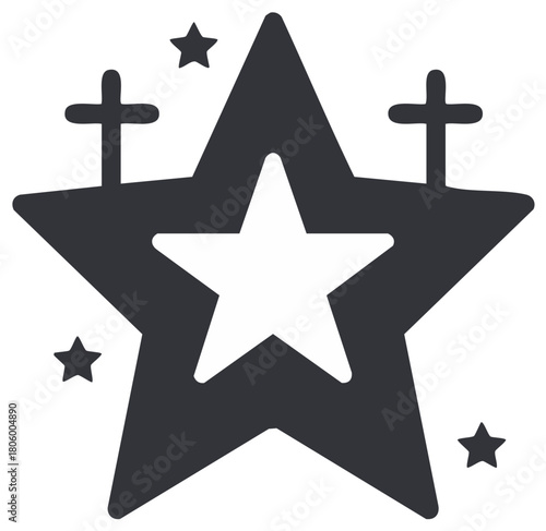 Stylized star and cross symbols with additional smaller stars for design.