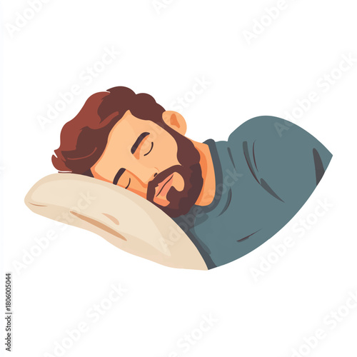 Man with beard sleeping soundly on a comfortable pillow resting