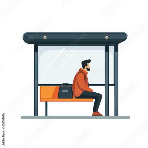 Man with beard waiting at bus stop