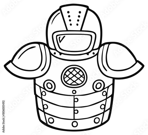 Simple cartoon style medieval knight armor illustration helmet chest plate shoulder pads outline drawing