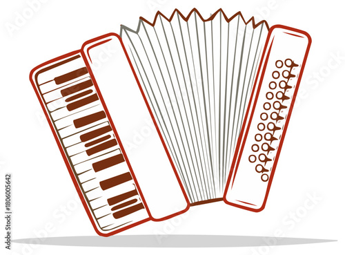 Accordion Musical Instrument with Keyboard and Bellows Simple Line Drawing