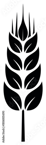 Stylized Black Silhouette of Wheat Grain Stalk Agriculture and Harvest Symbol