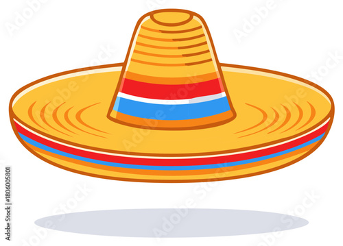 Traditional Mexican Sombrero Hat Cartoon Icon Colorful Stripes Celebration Element