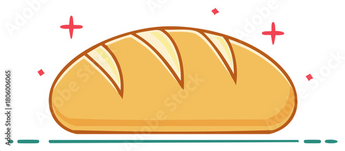 Fresh baked bread icon illustration with golden crust scoring and sparkle effect