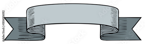 Engraved monochrome ribbon banner with copy space for vintage design