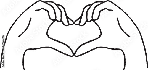 手描きペイントタッチのハートポーズの両手のイラスト、手のひら側　Adobe Illustrator Artwork