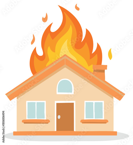 House engulfed in bright orange and yellow flames, a home safety hazard