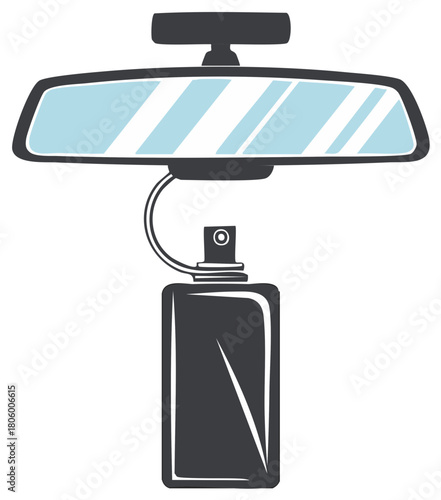 Car Interior Fragrance Air Freshener Hanging from Rearview Mirror Illustration
