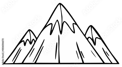 Simple hand drawn mountain range with snowy peaks vector line art icon