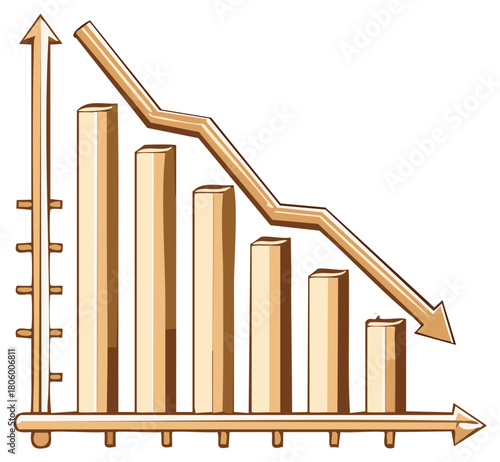 Hand drawn illustration of a falling bar chart showing economic decline and negative trends