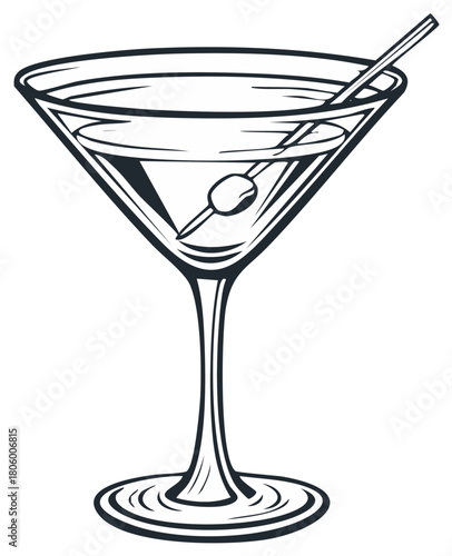 Classic Martini Cocktail with Olive and Garnish in a Stemmed Glass