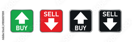 Buy and Sell Arrow Buttons, Green Up and Red Down Trading Icons