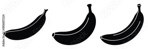 banana curve minimal food icon set, black color and white background