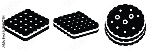 biscuit soft minimal food icon set, black color and white background
