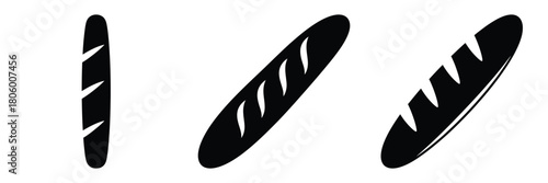 breadstick long minimal food icon set, black color and white background