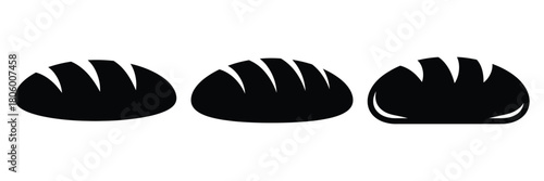 bread loaf minimal food icon set, black color and white background