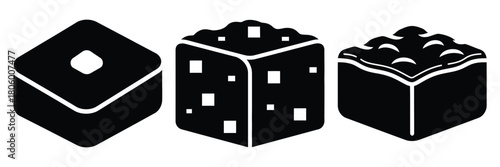 brownie square minimal food icon set, black color and white background