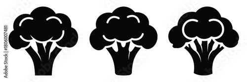 broccoli head minimal food icon set, black color and white background