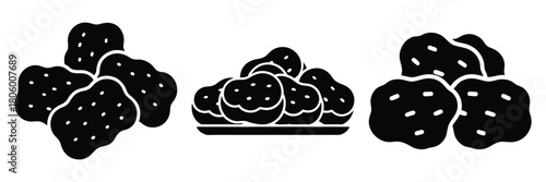chicken nuggets minimal food icon set, black color and white background