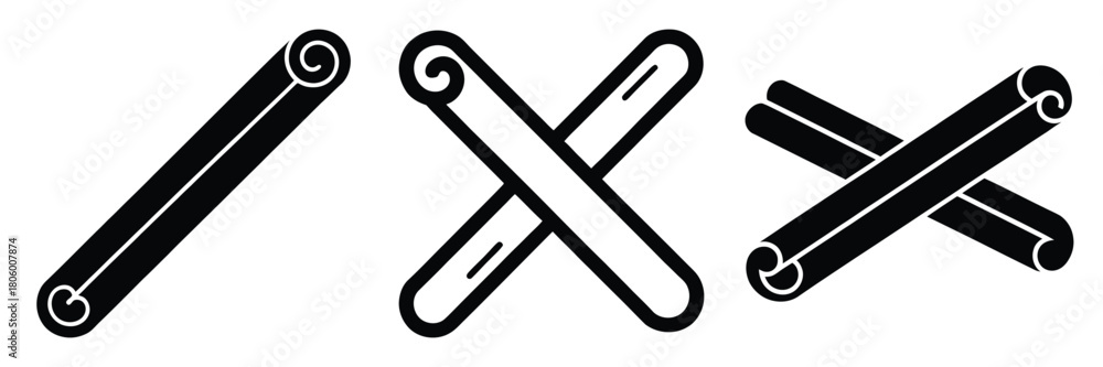 Obraz premium cinnamon stick minimal food icon set, black color and white background