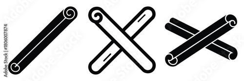 cinnamon stick minimal food icon set, black color and white background