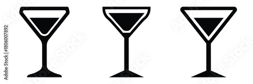 cocktail glass minimal food icon set, black color and white background