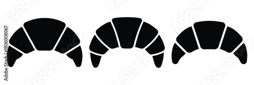 croissant curve minimal food icon set, black color and white background