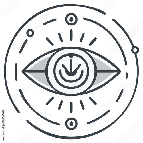 Abstract Eye Icon with Spiritual Insight and Digital Download Symbol