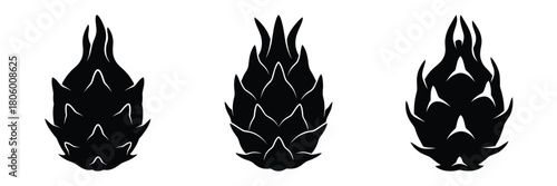 dragon fruit minimal food icon set, black color and white background