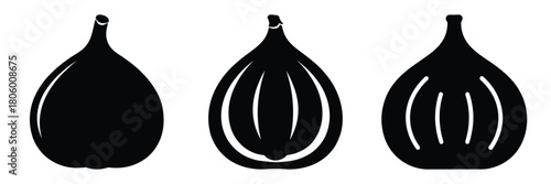 fig whole minimal food icon set, black color and white background